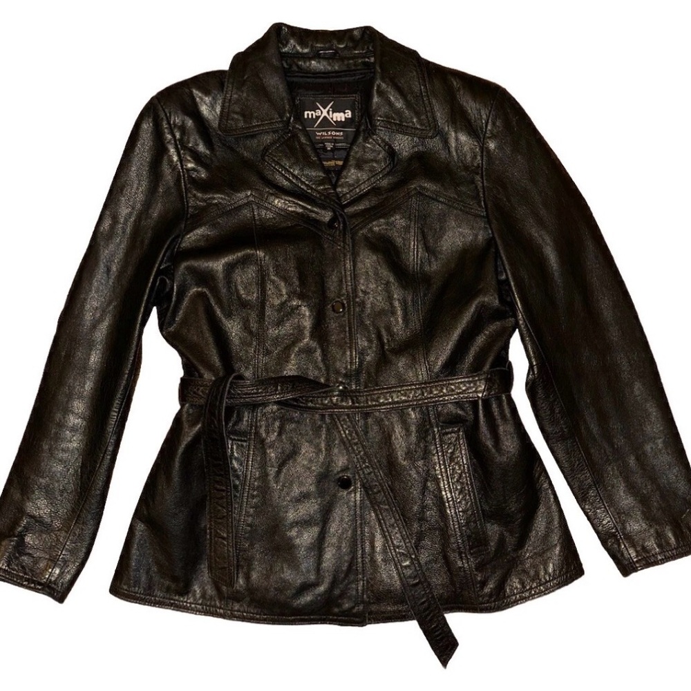 Wilsons Leather Maxima Black Genuine Leather Blazer Jacket Women's M with Belt